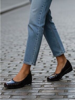 Josef Seibel AirPed Plus Patent Leather Croc Print Wedge Comfort  6-6.5 EU 37